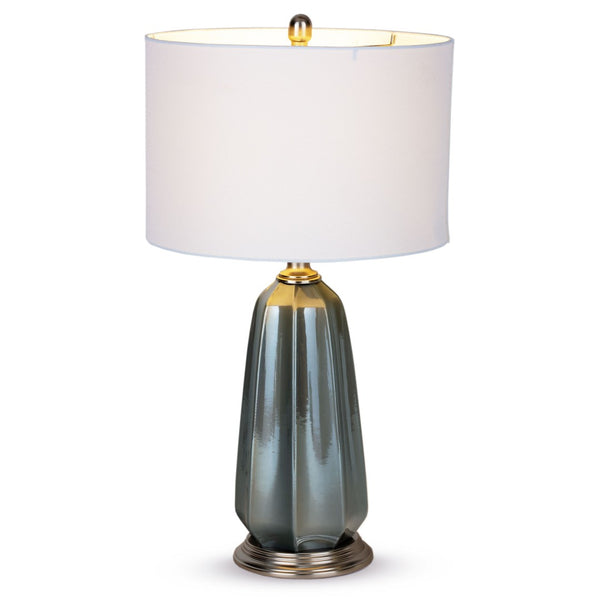 HomeRoots 28" Blue Gray Ceramic LED Table Lamp with Elegant White Shade for Modern Home Decor and Ambiance 528685