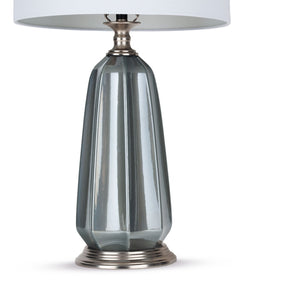 HomeRoots 28" Blue Gray Ceramic LED Table Lamp with Elegant White Shade for Modern Home Decor and Ambiance 528685