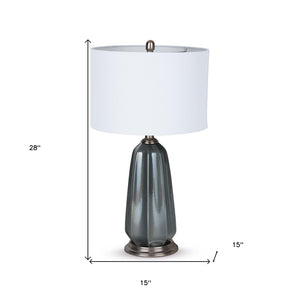 HomeRoots 28" Blue Gray Ceramic LED Table Lamp with Elegant White Shade for Modern Home Decor and Ambiance 528685