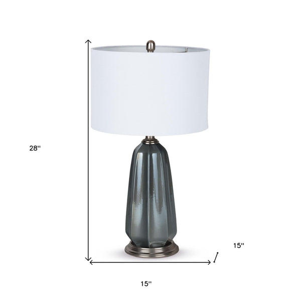 HomeRoots 28" Blue Gray Ceramic LED Table Lamp with Elegant White Shade for Modern Home Decor and Ambiance 528685