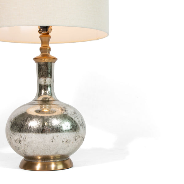 Homeroots 27" Silver Metallic Glass Led Table Lamp With Ivory Drum Shade   528687