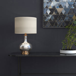 Homeroots 27" Silver Metallic Glass Led Table Lamp With Ivory Drum Shade   528687