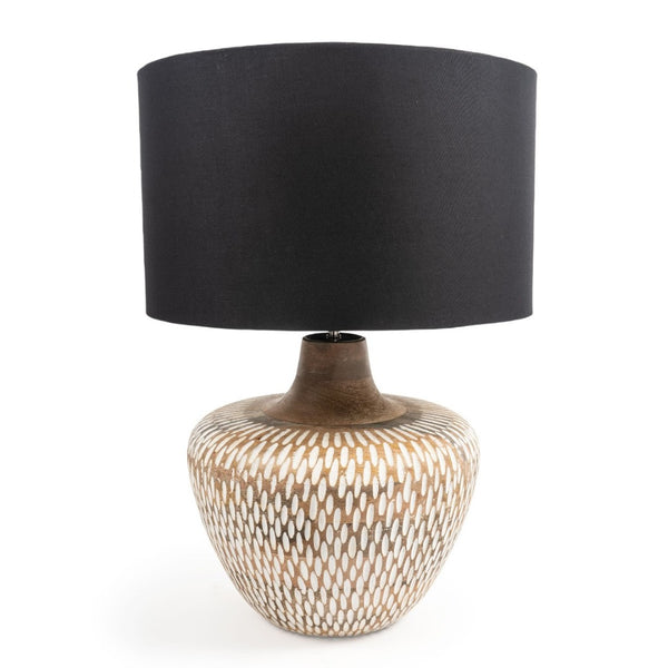 HomeRoots 24" Elegant Brown Solid Wood LED Table Lamp with Black Drum Shade for Modern Home Decor & Illumination 528689