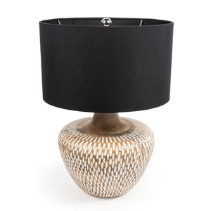 HomeRoots 24" Elegant Brown Solid Wood LED Table Lamp with Black Drum Shade for Modern Home Decor & Illumination 528689