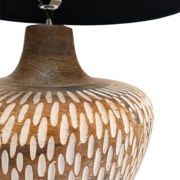 HomeRoots 24" Elegant Brown Solid Wood LED Table Lamp with Black Drum Shade for Modern Home Decor & Illumination 528689