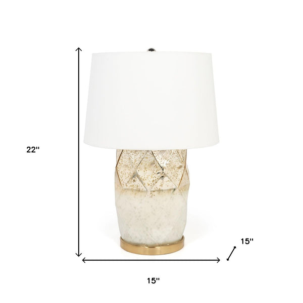 Homeroots 22" White And Gold Mercury Glass Table Lamp With White Cone Shade   528690