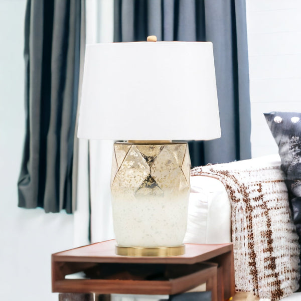 Homeroots 22" White And Gold Mercury Glass Table Lamp With White Cone Shade   528690