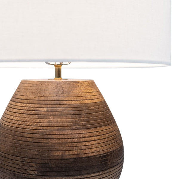 HomeRoots 23" Brown Solid Wood Abstract LED Table Lamp with Elegant White Shade for Modern Home Decor 528691