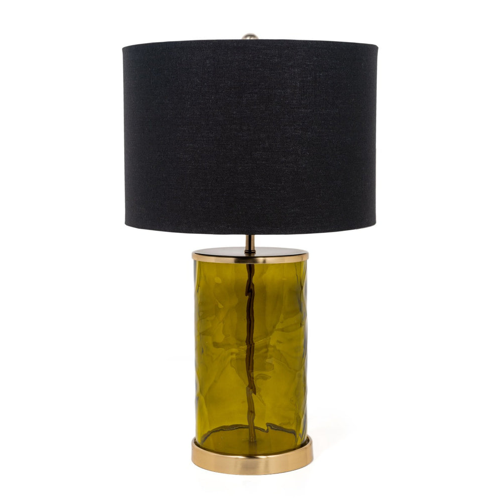 Homeroots 22" Green Glass Led Table Lamp With Black Drum Shade   528692