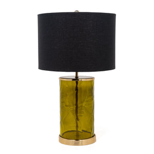 Homeroots 22" Green Glass Led Table Lamp With Black Drum Shade   528692