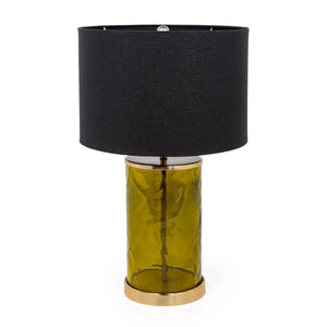 Homeroots 22" Green Glass Led Table Lamp With Black Drum Shade   528692