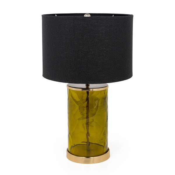 Homeroots 22" Green Glass Led Table Lamp With Black Drum Shade   528692
