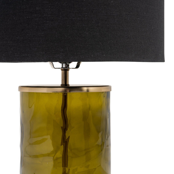 Homeroots 22" Green Glass Led Table Lamp With Black Drum Shade   528692