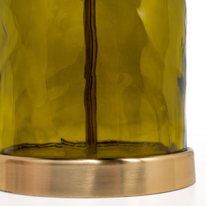 Homeroots 22" Green Glass Led Table Lamp With Black Drum Shade   528692