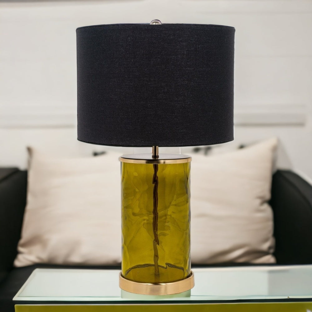 Homeroots 22" Green Glass Led Table Lamp With Black Drum Shade   528692