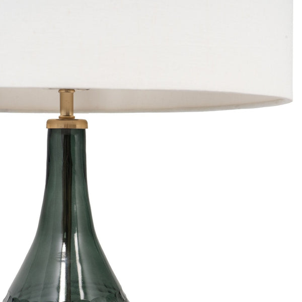 HomeRoots 27" Blue-Green Glass LED Table Lamp - Hand-Blown Design with White Shade & Elegant Gold Accents 528693