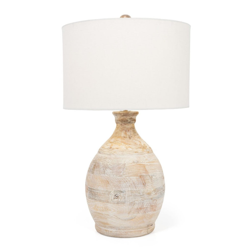 HomeRoots 27" Blanched Almond Solid Wood Table Lamp with White Drum Shade for Coastal-Inspired Décor 528694