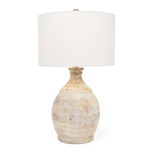 HomeRoots 27" Blanched Almond Solid Wood Table Lamp with White Drum Shade for Coastal-Inspired Décor 528694