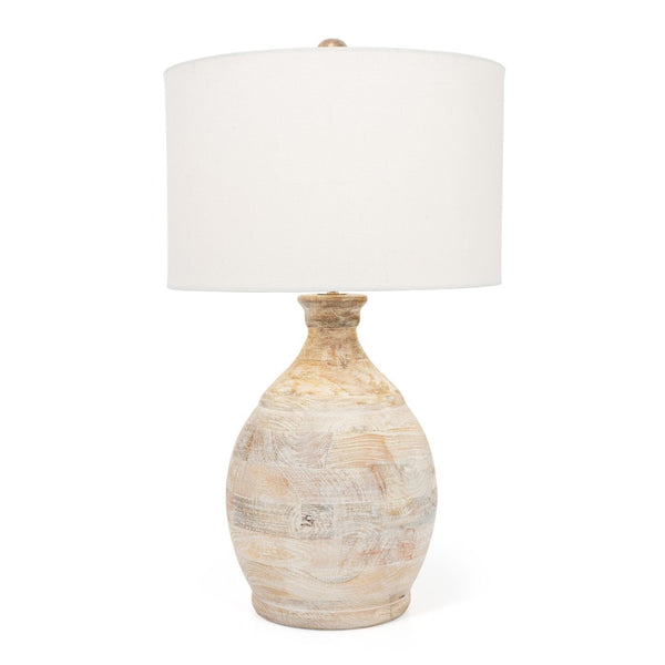 HomeRoots 27" Blanched Almond Solid Wood Table Lamp with White Drum Shade for Coastal-Inspired Décor 528694