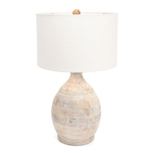 HomeRoots 27" Blanched Almond Solid Wood Table Lamp with White Drum Shade for Coastal-Inspired Décor 528694