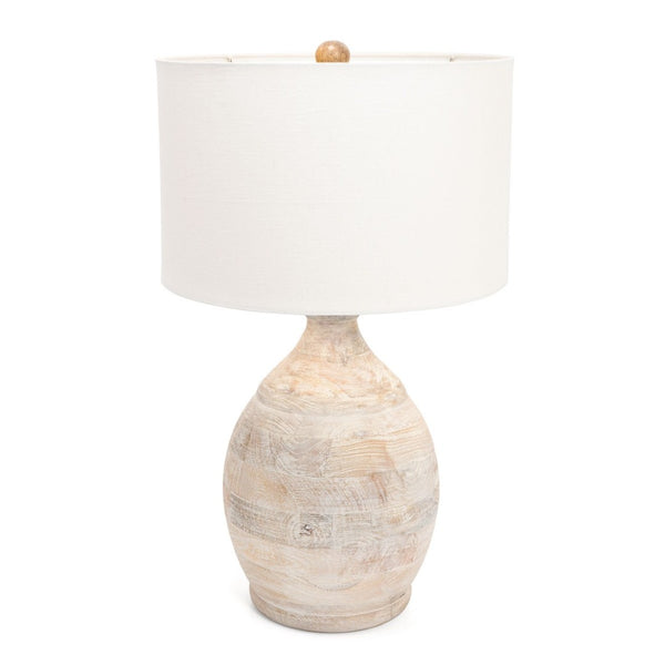 HomeRoots 27" Blanched Almond Solid Wood Table Lamp with White Drum Shade for Coastal-Inspired Décor 528694