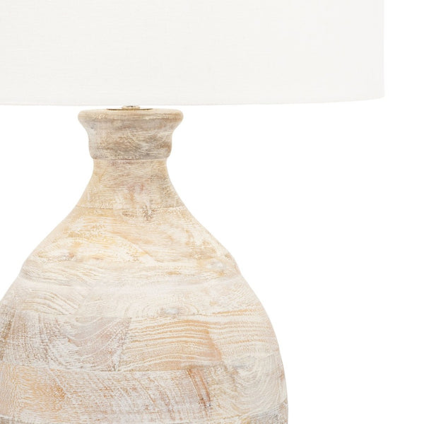 HomeRoots 27" Blanched Almond Solid Wood Table Lamp with White Drum Shade for Coastal-Inspired Décor 528694