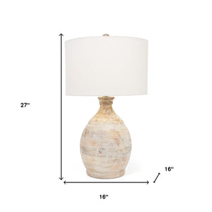 HomeRoots 27" Blanched Almond Solid Wood Table Lamp with White Drum Shade for Coastal-Inspired Décor 528694