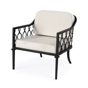 Homeroots 26" Black Metal Outdoor Arm Chair With Ivory Cushion – Stylish, Durable, And Comfort-adjustable Seating  Iron 528695