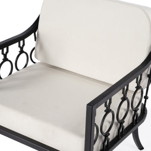 Homeroots 26" Black Metal Outdoor Arm Chair With Ivory Cushion – Stylish, Durable, And Comfort-adjustable Seating  Iron 528695