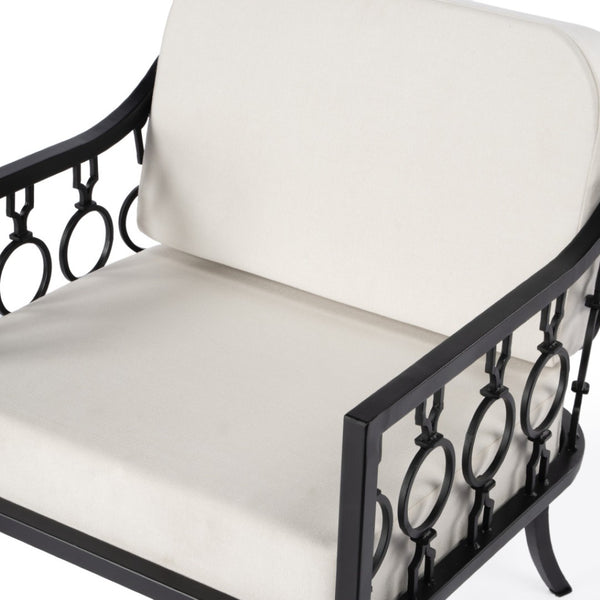 Homeroots 26" Black Metal Outdoor Arm Chair With Ivory Cushion – Stylish, Durable, And Comfort-adjustable Seating  Iron 528695