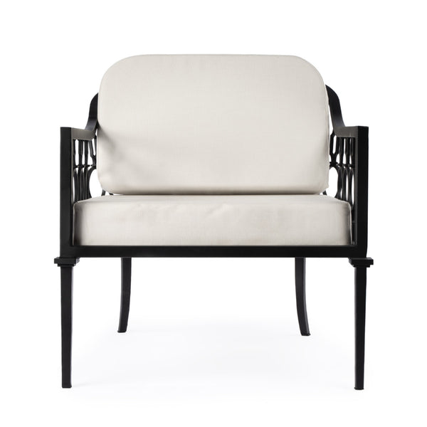 Homeroots 26" Black Metal Outdoor Arm Chair With Ivory Cushion – Stylish, Durable, And Comfort-adjustable Seating  Iron 528695