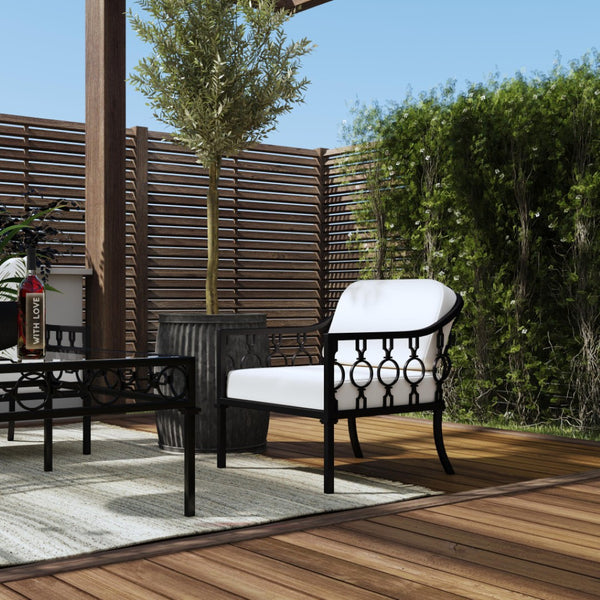 Homeroots 26" Black Metal Outdoor Arm Chair With Ivory Cushion – Stylish, Durable, And Comfort-adjustable Seating  Iron 528695