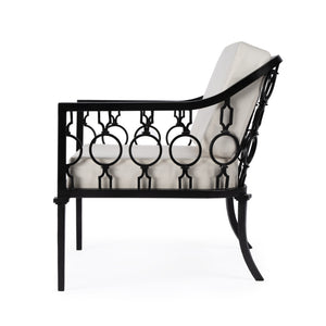 Homeroots 26" Black Metal Outdoor Arm Chair With Ivory Cushion – Stylish, Durable, And Comfort-adjustable Seating  Iron 528695