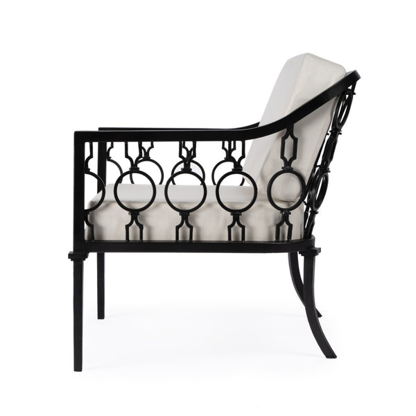 Homeroots 26" Black Metal Outdoor Arm Chair With Ivory Cushion – Stylish, Durable, And Comfort-adjustable Seating  Iron 528695