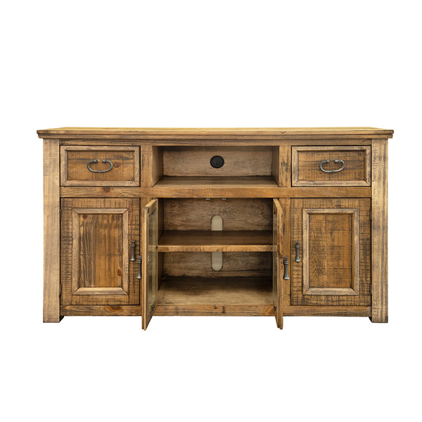 Homeroots 60" Brown Solid Wood Cabinet Enclosed Storage Distressed Tv Stand  Solid Wood 528698