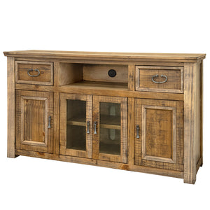 Homeroots 60" Brown Solid Wood Cabinet Enclosed Storage Distressed Tv Stand  Solid Wood 528698