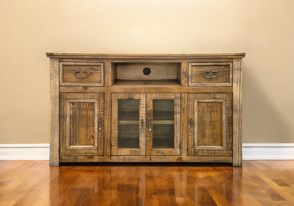 Homeroots 60" Brown Solid Wood Cabinet Enclosed Storage Distressed Tv Stand  Solid Wood 528698