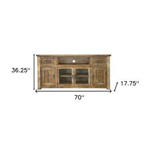 Homeroots 70" Brown Solid Wood Cabinet Enclosed Storage Distressed Tv Stand  Solid Wood 528699