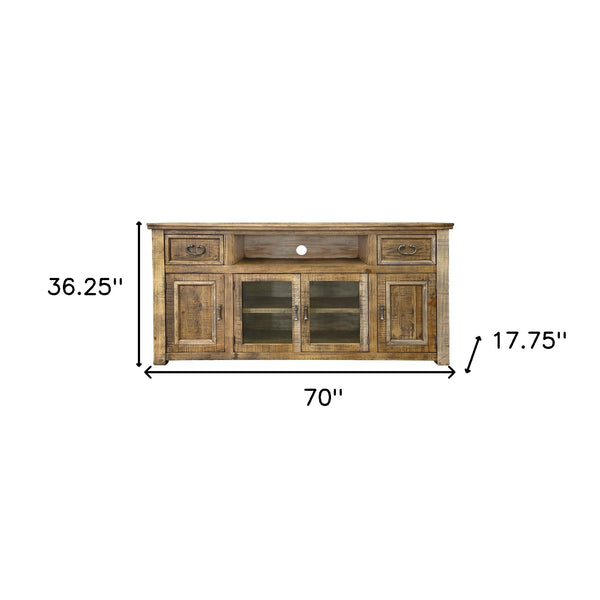 Homeroots 70" Brown Solid Wood Cabinet Enclosed Storage Distressed Tv Stand  Solid Wood 528699