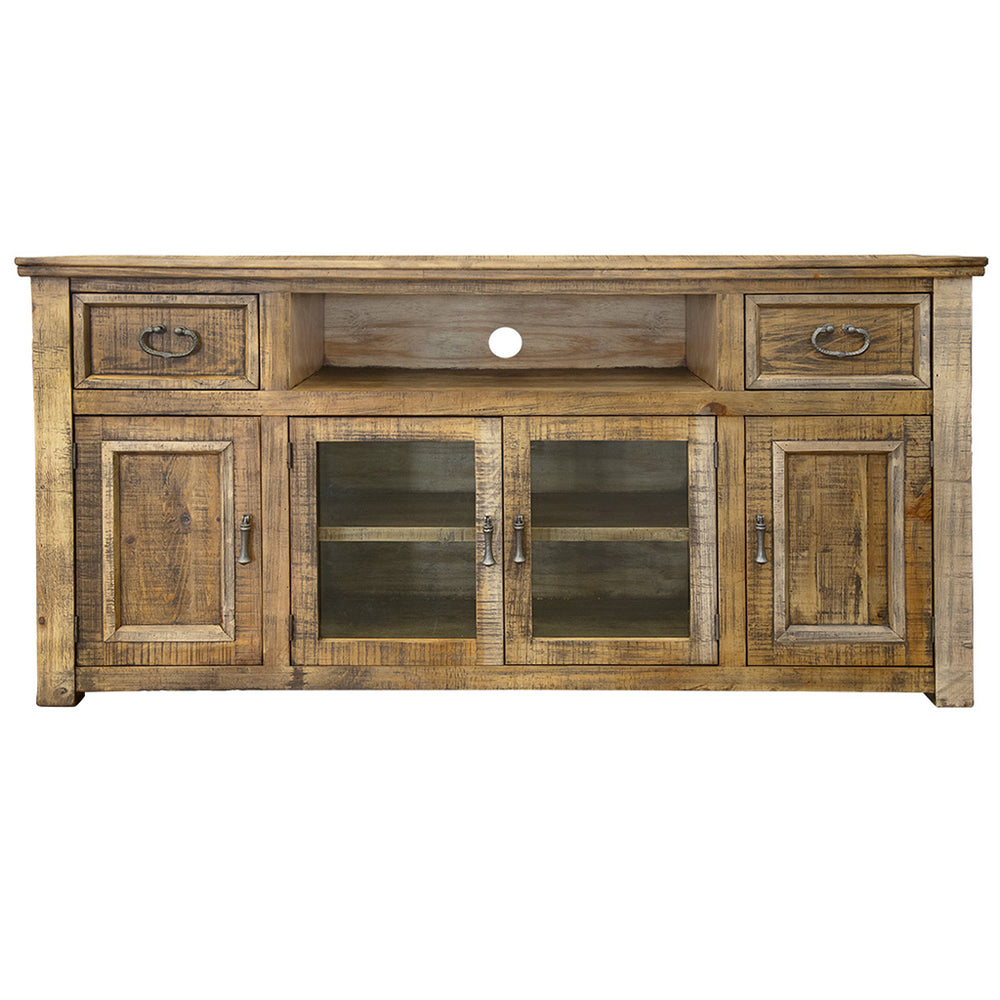 Homeroots 70" Brown Solid Wood Cabinet Enclosed Storage Distressed Tv Stand  Solid Wood 528699