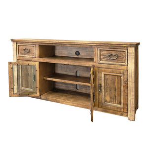 Homeroots 70" Brown Solid Wood Cabinet Enclosed Storage Distressed Tv Stand  Solid Wood 528699