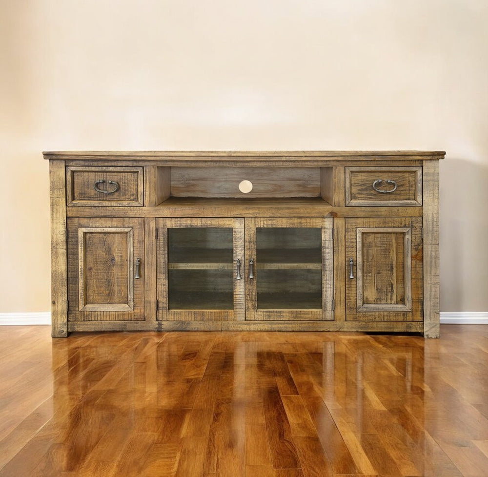 Homeroots 70" Brown Solid Wood Cabinet Enclosed Storage Distressed Tv Stand  Solid Wood 528699