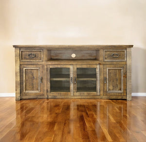 Homeroots 70" Brown Solid Wood Cabinet Enclosed Storage Distressed Tv Stand  Solid Wood 528699