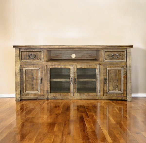 Homeroots 70" Brown Solid Wood Cabinet Enclosed Storage Distressed Tv Stand  Solid Wood 528699