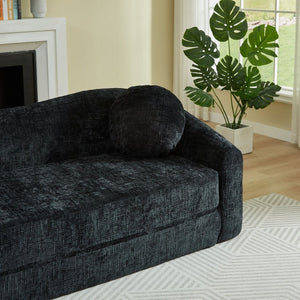 English Elm 86-inch Curved Chenille Convertible Sofa Recliner Frameless Folding Two-seater for Living Room Black W3505P452820