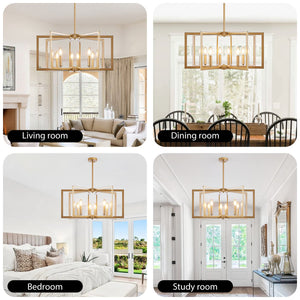 English Elm 27" Modern Geometric 8-Light Chandelier — Industrial Iron Pendant Fixture for Living Room Dining Kitchen Gold W2312P368726