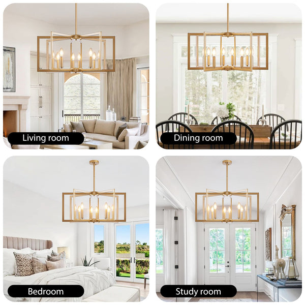 English Elm 27" Modern Geometric 8-Light Chandelier — Industrial Iron Pendant Fixture for Living Room Dining Kitchen Gold W2312P368726
