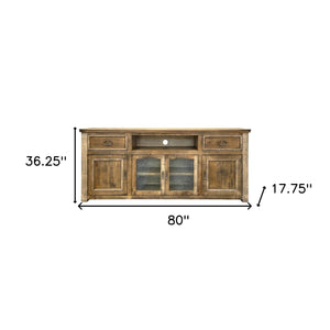 Homeroots 80" Brown Solid Wood Cabinet Enclosed Storage Distressed Tv Stand  Solid Wood 528700