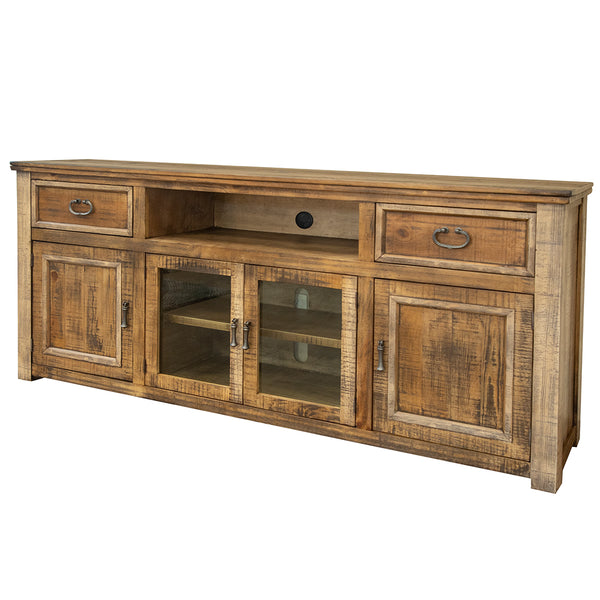 Homeroots 80" Brown Solid Wood Cabinet Enclosed Storage Distressed Tv Stand  Solid Wood 528700