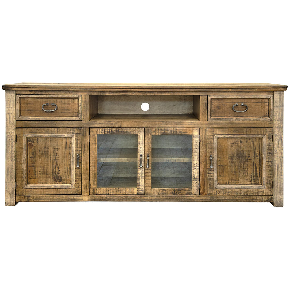 Homeroots 80" Brown Solid Wood Cabinet Enclosed Storage Distressed Tv Stand  Solid Wood 528700